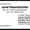 Reisenbuechler Josef 1897-1983 Todesanzeige (Annemarie Klaus Bonfert)